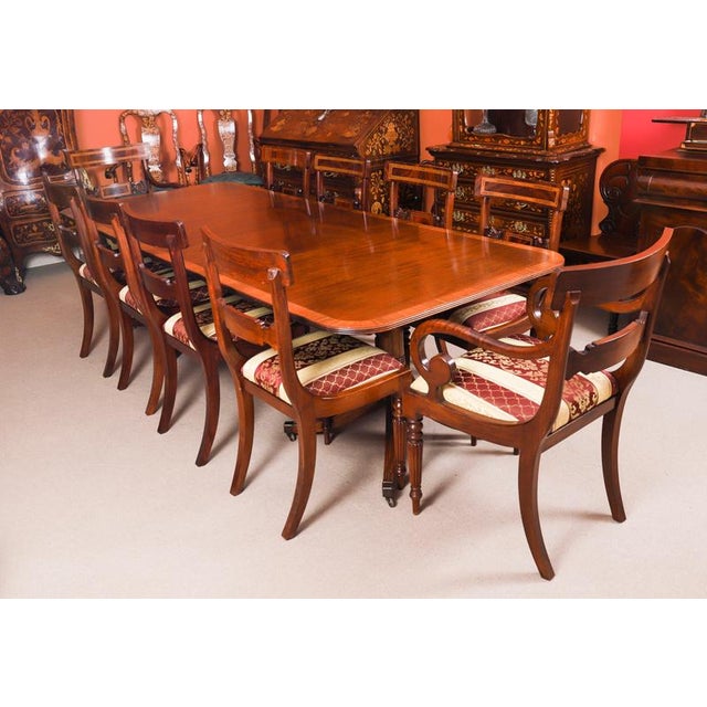 Hollywood Regency Vintage Twin Pillar Flame Mahogany Dining Table by W. Tillman, 1980s For Sale - Image 3 of 16