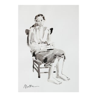 Seated Barefoot Woman 20th Century Ink Wash For Sale