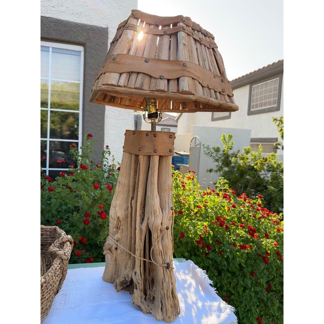 Tan Mid Century Rustic Saguaro Cactus Table Lamp & Hand Crafted Shade For Sale - Image 8 of 11