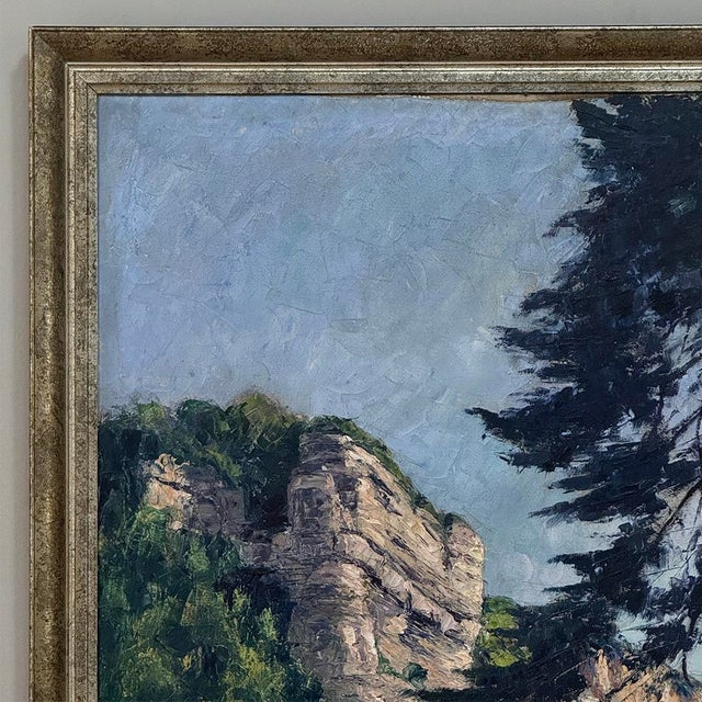 Wood Framed Oil Painting on Canvas by Eugène Collignon (1876–1961) 'Banks of the Meuse River' For Sale - Image 7 of 16