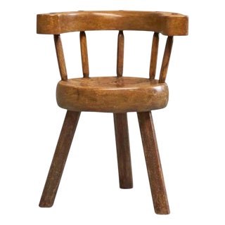 Provincial Sculptural 3-Legged Vernacular Chair in Oak, France, 1900s For Sale