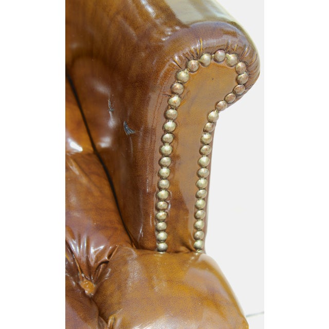 Vintage Tufted Faux Leather Wingback Armchair – Chesterfield Library Chair For Sale - Image 13 of 18