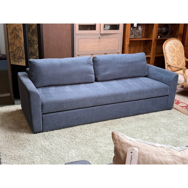 Crate & Barrel American Leather for Crate & Barrel Queen Bedford Trundle Sleep Sofa, Lake Chenille For Sale - Image 4 of 12