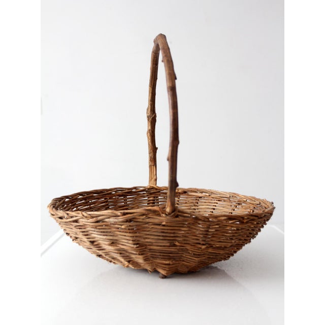 Antique Willow Gathering Basket With Branch Handle For Sale - Image 6 of 14