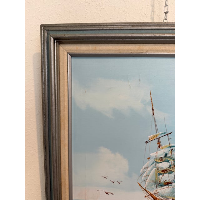 Nautical Late 20th Century Listed Artist Hewett Jackson Original Oil Painting | Tall Ship Seascape | Framed For Sale - Image 3 of 13
