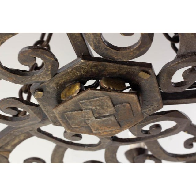 Large Circular Wrought Iron Chandelier, France, 1940 For Sale - Image 4 of 9