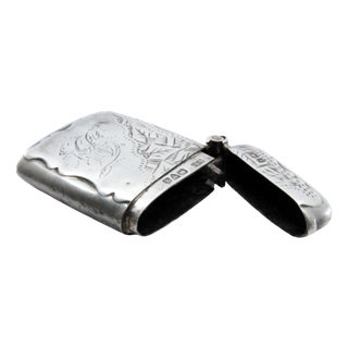 Silver Matchbox with Engraved Plant Motifs Surrounding Monogram Card For Sale