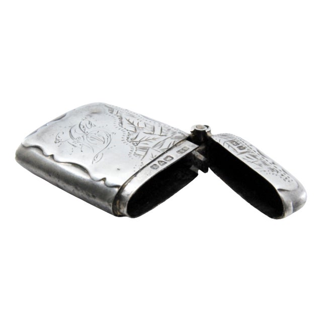 Silver Matchbox with Engraved Plant Motifs Surrounding Monogram Card For Sale