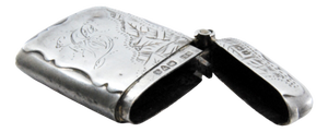 Silver Matchbox with Engraved Plant Motifs Surrounding Monogram Card