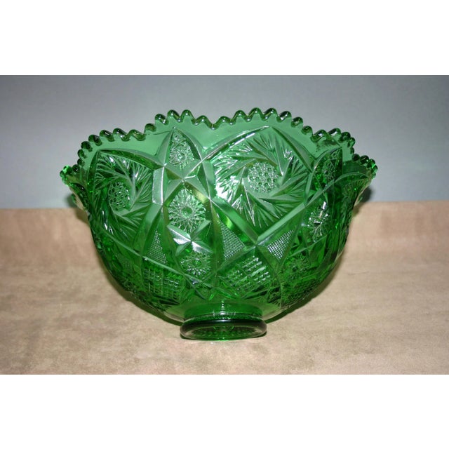 American 1890s Large Imperial Green Glass Punch Bowl For Sale - Image 3 of 6