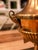 Brass lamps with square bases and leaf-shaped handles, typical of classic mid-century design. Original pieces from the...