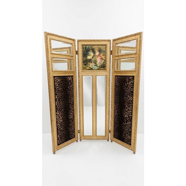 French Vintage French Louis XV Style Leopard Print Three-Panel Screen in Gold Leaf Room Divider For Sale - Image 3 of 3
