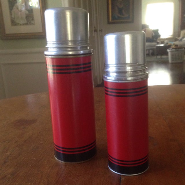 MidCentury Red & Black Glass Lined Thermoses A Pair Chairish