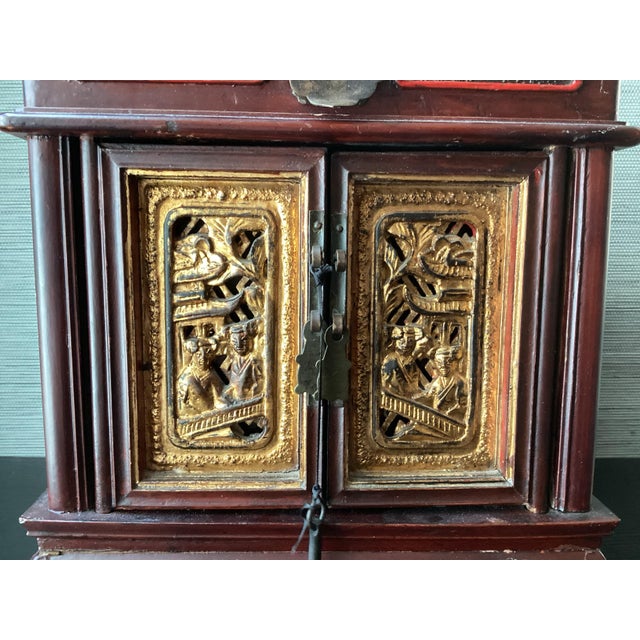 Asian Antique Antique Chinese Wooden Vanity Box W/ Mirror and 3 Drawers, 10 1/4" T X 9 3/8" W For Sale - Image 3 of 12
