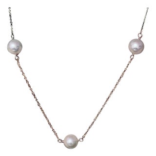 Akoya Pearl Necklace 14 Karat Gold Women Certified For Sale
