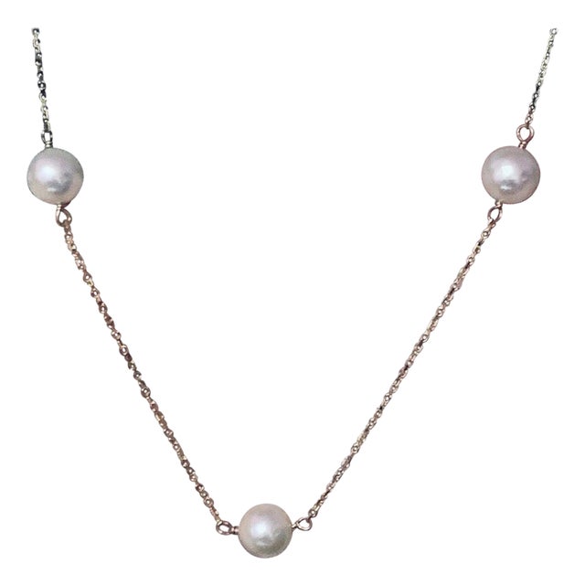 Akoya Pearl Necklace 14 Karat Gold Women Certified For Sale
