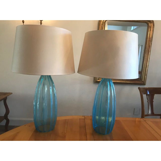 Arteriors Bexley Aqua Glass Lamps A Pair Chairish