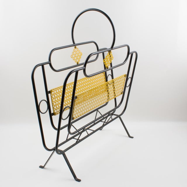 Mathieu Matégot Mid-Century Black, Yellow Lacquered Metal Magazine Holder For Sale - Image 12 of 17