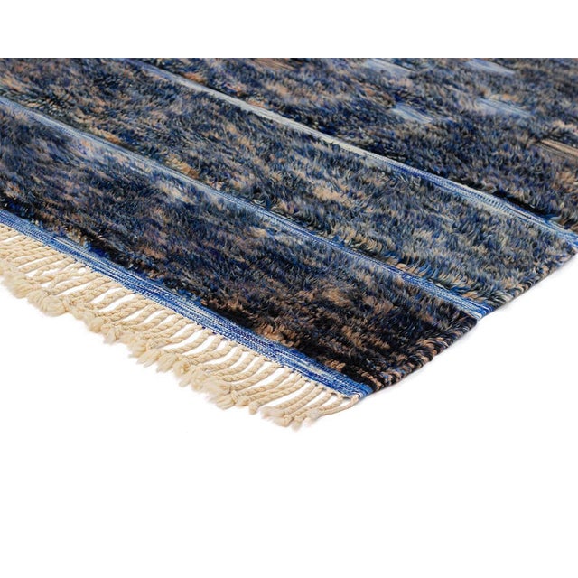 Mid-Century Modern Two-Tone Ombré Diamond Hand-Knotted Wool Rug | 9'9" X 6'11" | One of a Kind For Sale - Image 3 of 7