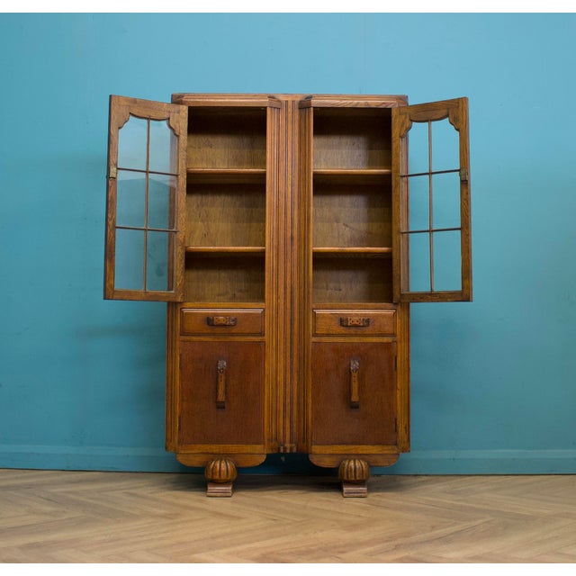 Art Deco Display Cabinet in Glazed Oak, 1930s For Sale - Image 4 of 11
