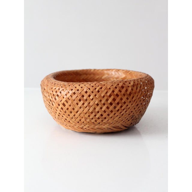 Wood Vintage Woven Bamboo Basket Bowl With Rounded Sides For Sale - Image 7 of 14