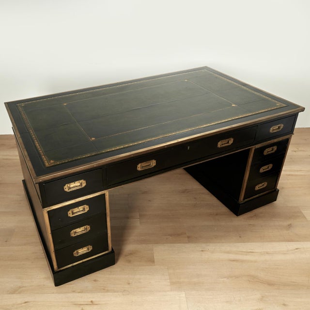 Animal Skin Antique English Leather Top Campaign Desk For Sale - Image 7 of 17