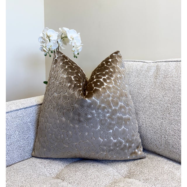Mushroom Leopard 20x20 Velvet Throw Pillow With Feather Down Insert For Sale In New York - Image 6 of 6