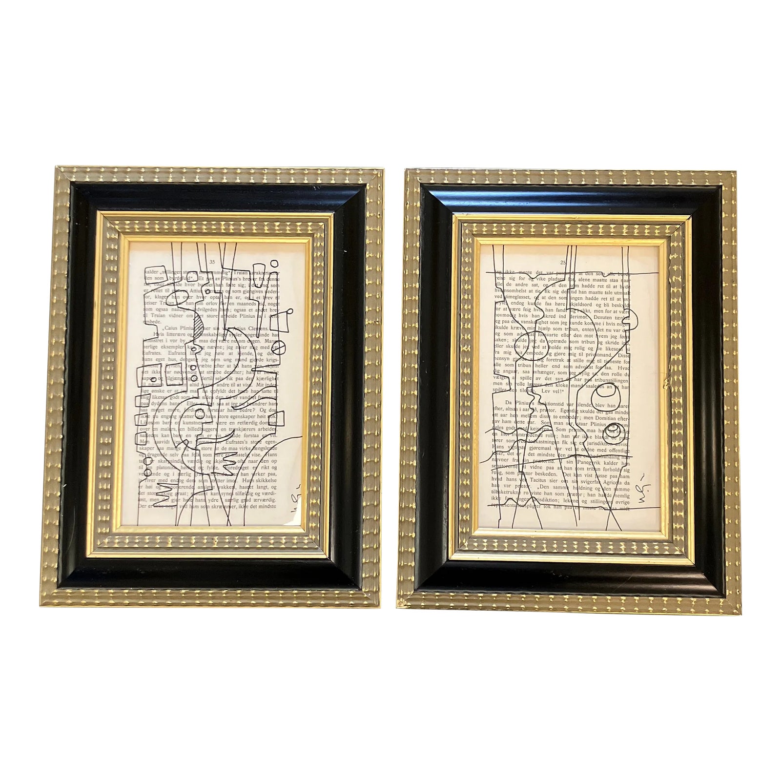 Contemporary 2 Wayne Cunningham Abstract Ink Drawings Signed and Framed ...
