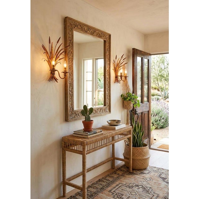 Italian Gilt Metal Wall Sconces with Leaves and Ears of Wheat, 1960s-1970s, Set of 2, in Very Good conditions. Designed...