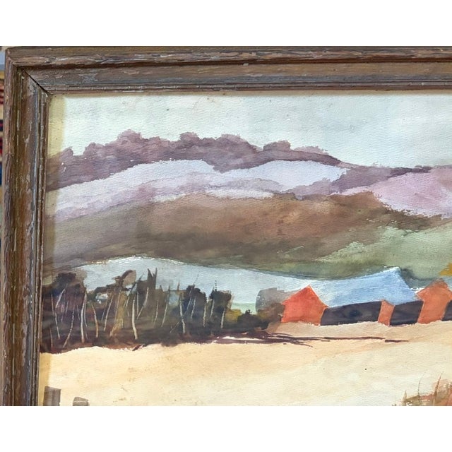 Mid-Century Modern Early Watercolor Landscape Painting - A Quiet Farm For Sale - Image 3 of 7
