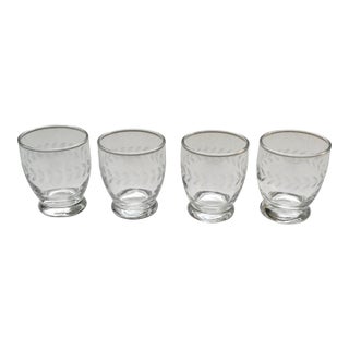 Mid 20th Century Laurel Wreath Etched Glass Juice Glasses- Set of Four For Sale