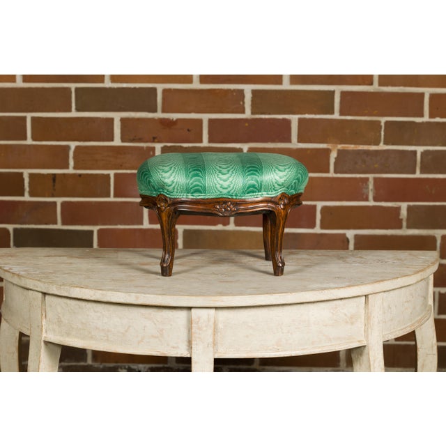 19th Century French Louis XV Style 19th Century Wooden Footstool with Carved Cabriole Legs For Sale - Image 5 of 12