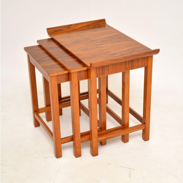 Art Deco Figured Walnut Nesting Tables, 1920s, Set of 3 For Sale - Image 4 of 13