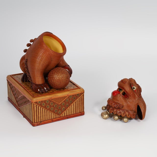 Wood Pair of Vintage Chinese Wicker Foo Dogs From the Shanghai Collection For Sale - Image 7 of 11