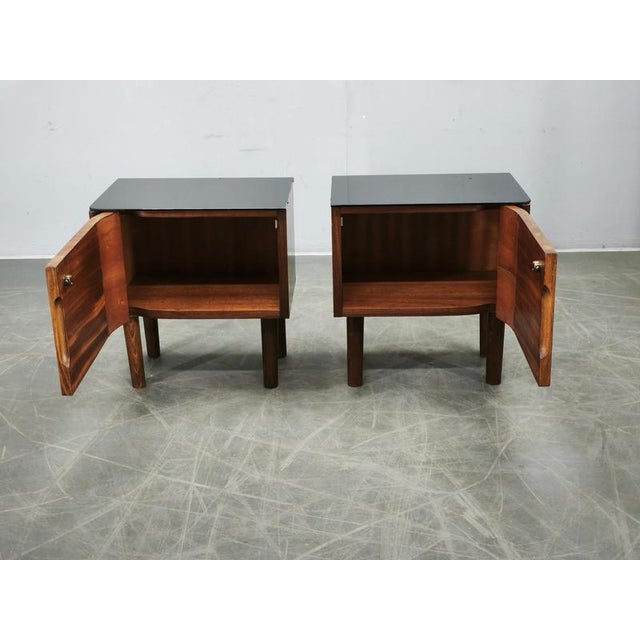Black Art Deco Nightstands with Black Opaxit Glass, Czechoslovakia, 1940s, Set of 2 For Sale - Image 8 of 15