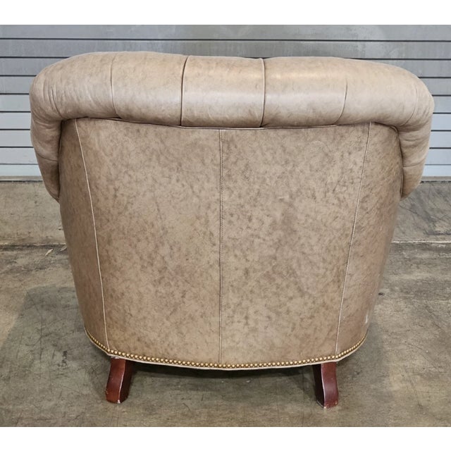 Hancock & Moore Tufted Tan Leather Club Chair Arm Chair W Match Ottoman For Sale In Cleveland - Image 6 of 11