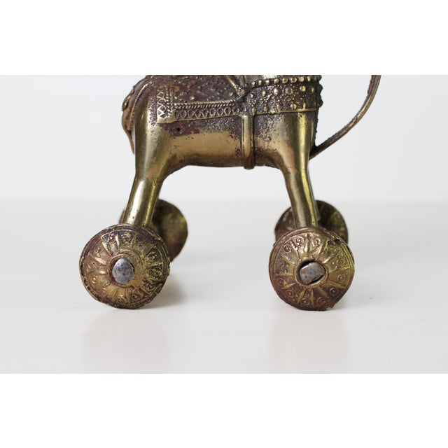 Antique Indian Brass Temple Horse on Wheels With Rider For Sale - Image 10 of 15