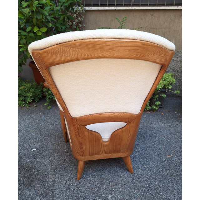 Set of Vintage Armchairs in Light Wood and White Boucle Fabric by Enrico Ciuti, 1950s For Sale - Image 6 of 7