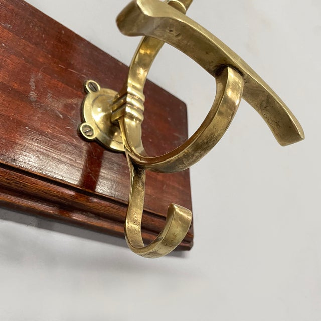 Wood Italian Art Nouveau Wall Coat Rack in Wood and Brass, 1920s For Sale - Image 7 of 11