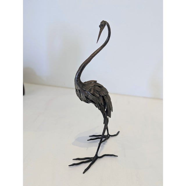 Mid-Century Japanese Bronze Crane Okimono Sculpture For Sale - Image 4 of 7