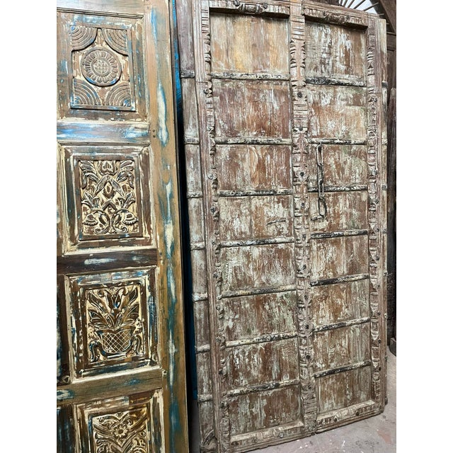 Antique Teak Wood Carved Door – Rustic Farmhouse Garden Entry Door 84 For Sale In Orlando - Image 6 of 10