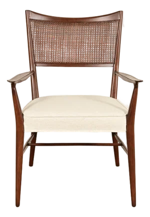 Paul McCobb Irwin Collection Mid-Century Modern Sculpted Walnut Cane Back Armchair, Newly Refinished