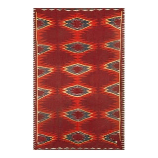 1890s Red Tribal Geometric Antique Navajo Native American Flatweave Small Rug For Sale