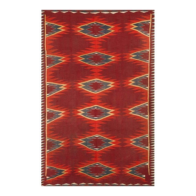 1890s Red Tribal Geometric Antique Navajo Native American Flatweave Small Rug For Sale