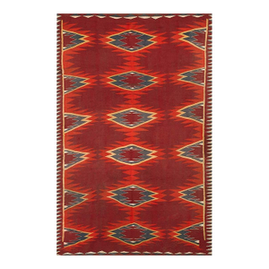 1890s Red Tribal Geometric Antique Navajo Native American Flatweave Small Rug