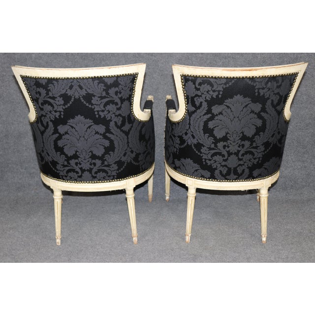 Maison Jansen Pair Attributed Maison Jansen French Louis XVI Style Distressed Painted Bergeres For Sale - Image 4 of 13