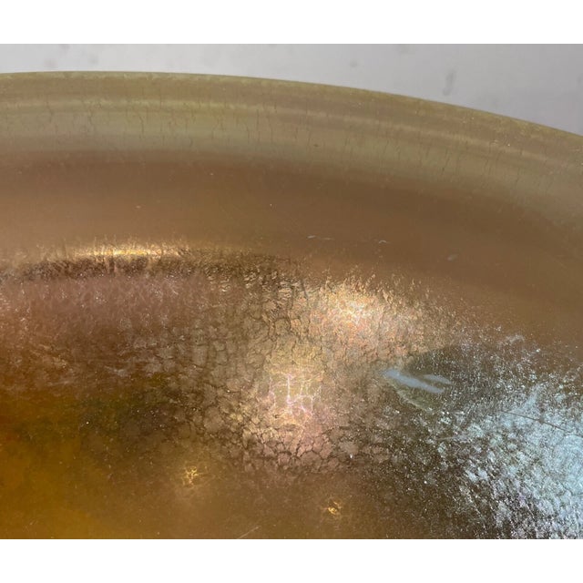 Large Hand Blown Steuben Aurene Lustre Ware Iridescent Calcite Glass Bowl 12 Inch For Sale - Image 12 of 12