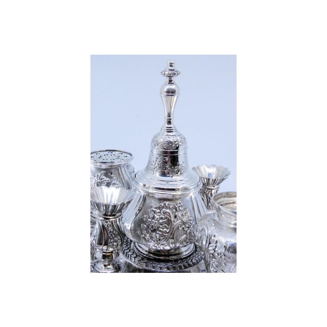 Inkwell in Relief Silver with Two Tanks and Bell, Set of 6 For Sale - Image 5 of 10
