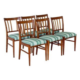 Teak Slat Back Dining Chairs Set of 6 Newly Reupholstered Swedish Mid-Century Modern 1960s For Sale