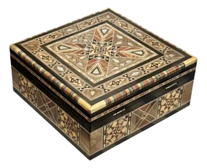 1980s Marquetry Wood Inlaid Jewelry Box